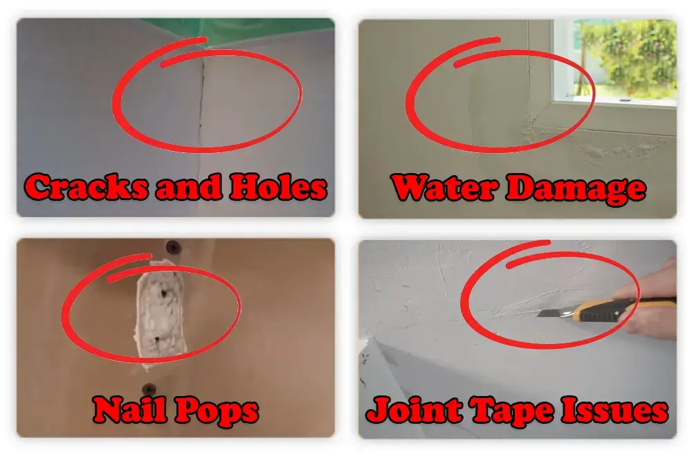 Close-up of a nail pop and cracked drywall tape on a Tampa home's wall