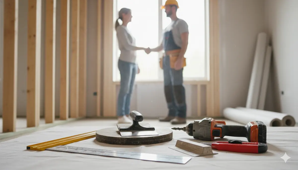 Clearwater homeowner reviewing a finished drywall repair with a contractor
