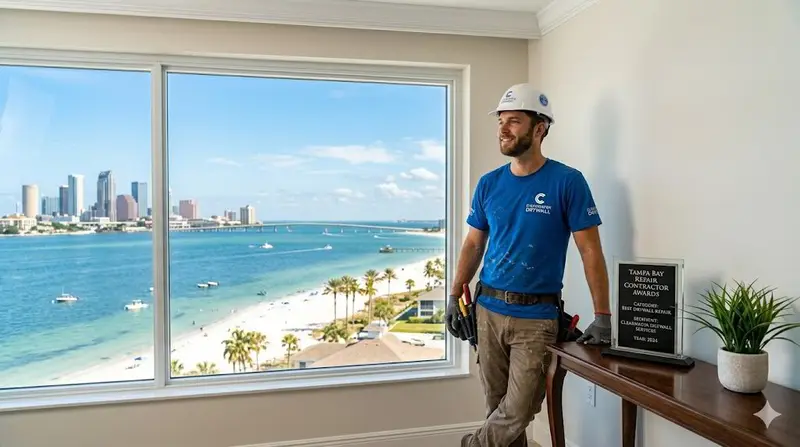 Homeowner reviewing two written drywall repair estimates at a kitchen table