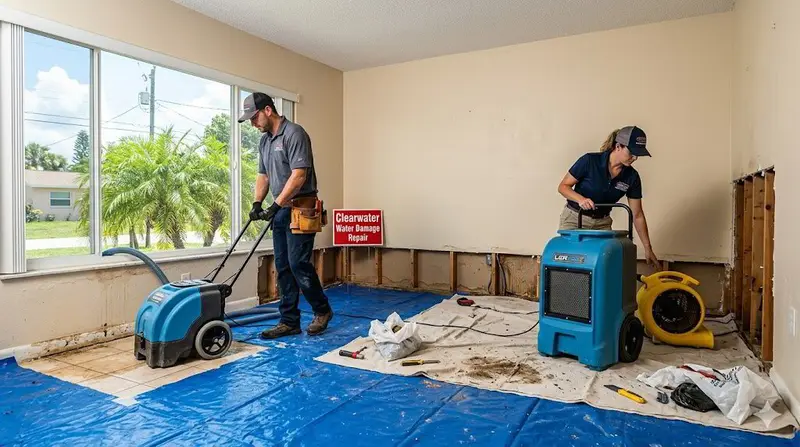 Water-stained drywall near the baseboard of a Florida home