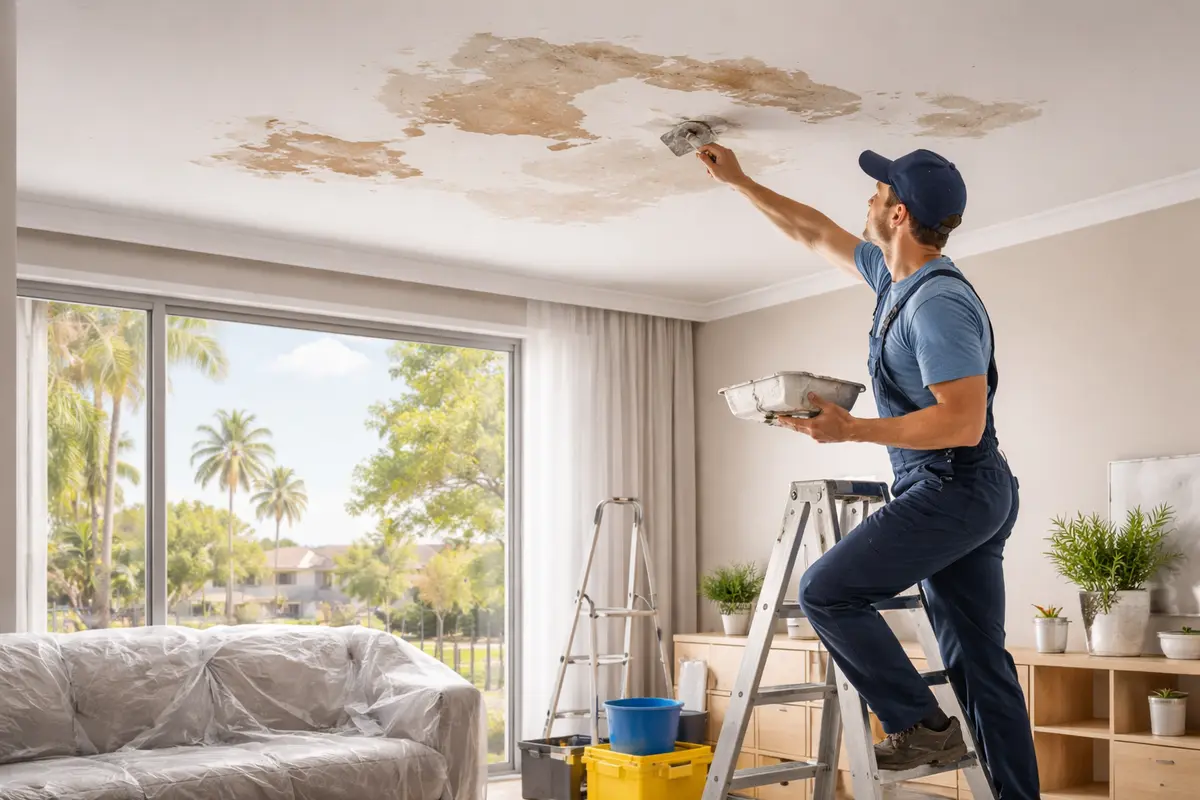 Repaired and freshly painted ceiling in a Clearwater living room