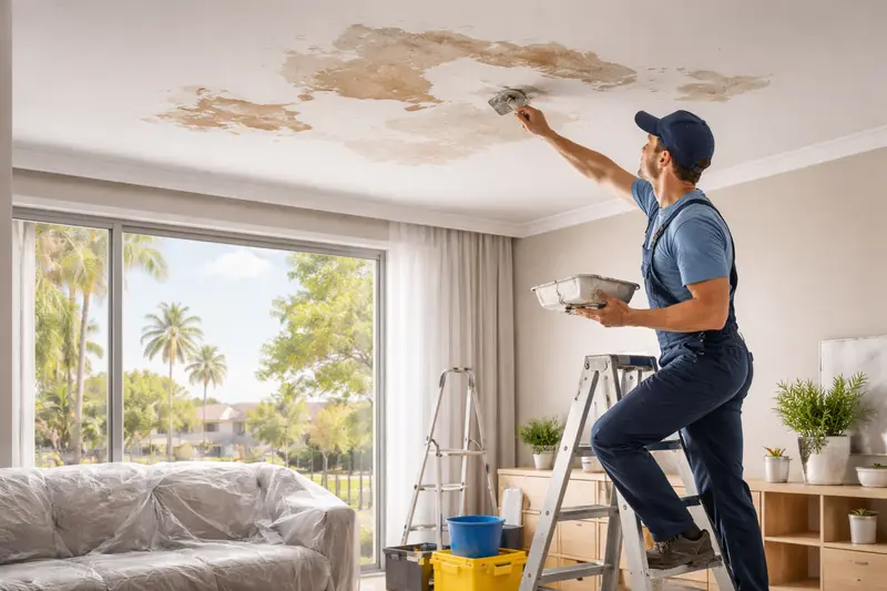 Repaired and freshly painted ceiling in a Clearwater living room