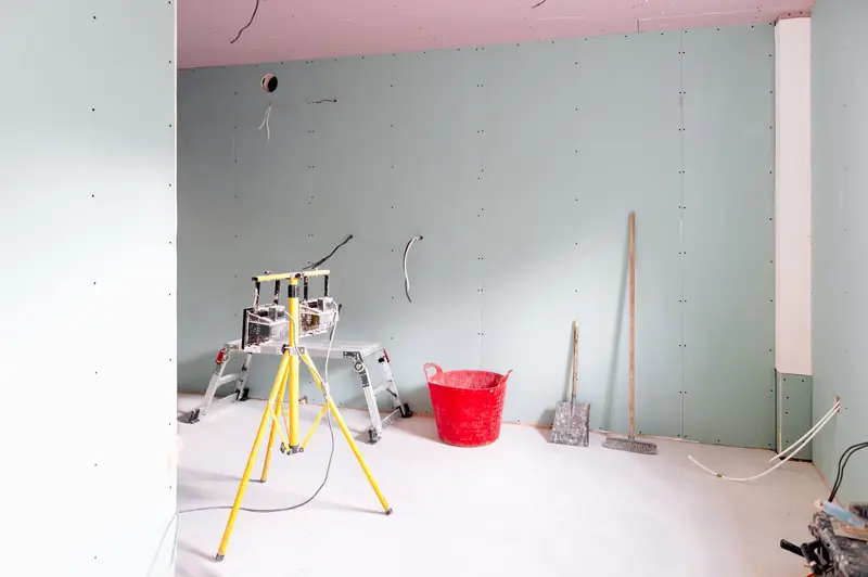 Freshly finished walls in a room ready for paint